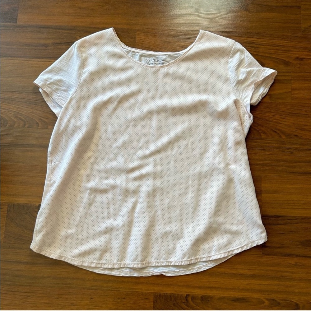 Chicos Size 2 Womens Cotton Modal Tee Faux Suede Detail Casual Office